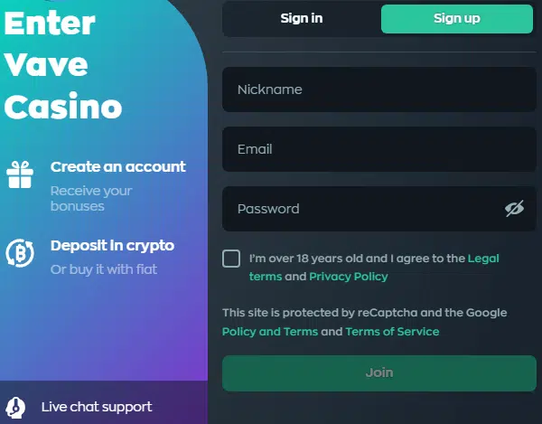 Vave Account Sign Up Process